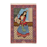 2' 5''x3' 10'' Beige Blue Coral Color Hand Knotted Persian 100% Wool Pictorial Oriental Rug